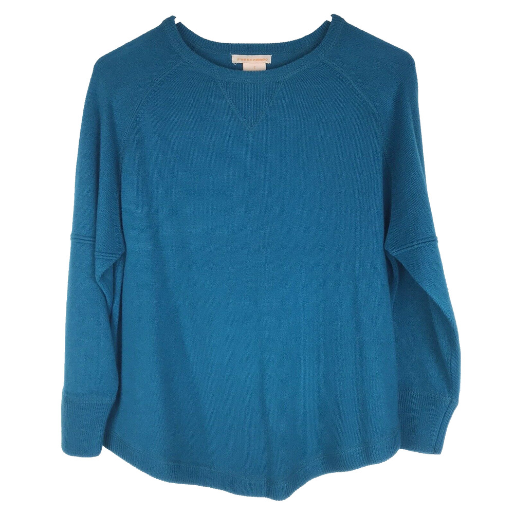 Sweet Romeo Sweater Long Sleeve Knit Blue Crew Neck Dolphin Hem Women's Small